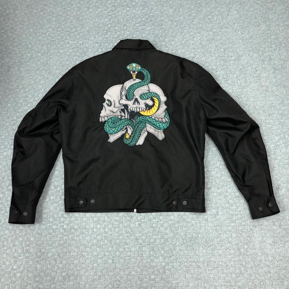 Xelement Jacket Mens Large Black Skull Snake Embroidered Waterproof Motorcycle